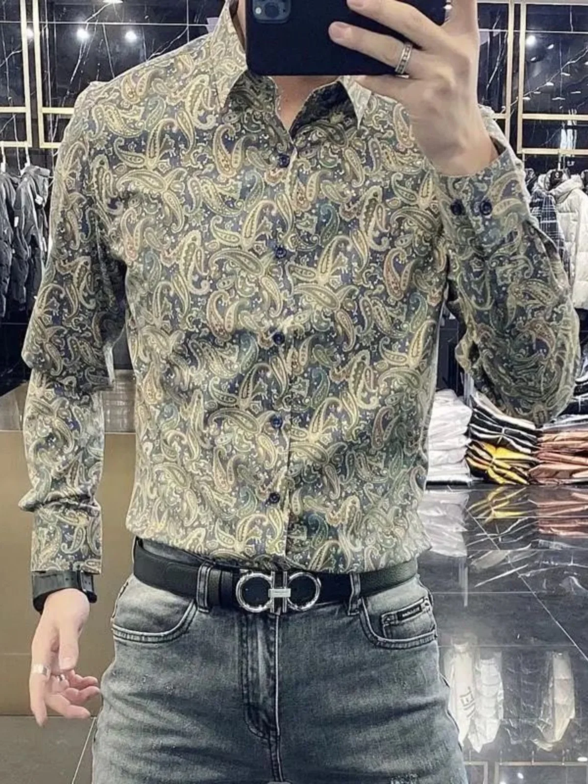 

New Men's Faion Printed Long Sve irt Slim Fit Collar Youth Trend Autumn Wear Comfortable Floral irt for Men