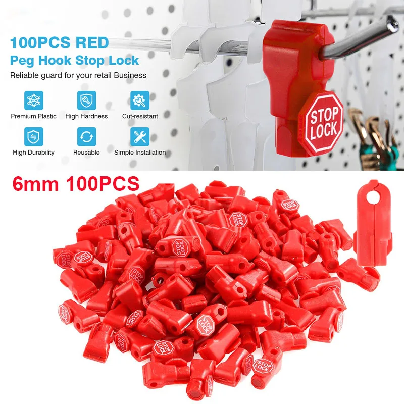 100pcs 6mm Peg Hook Stop Lock Store Supermarket Convenience Lock Anti-theft Hook Lock Store Shelves with Brand Red Black Lock