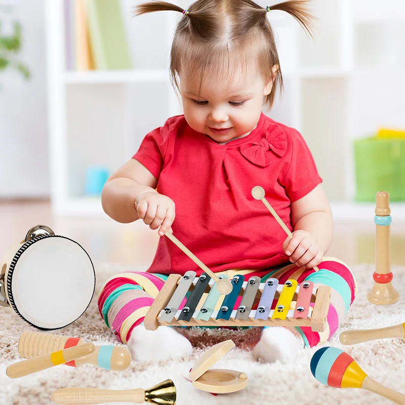 Toddlers Montessori Musical Instruments Set Wooden Percussion Instruments Toys Kids Preschool Educational Birthday Gifts