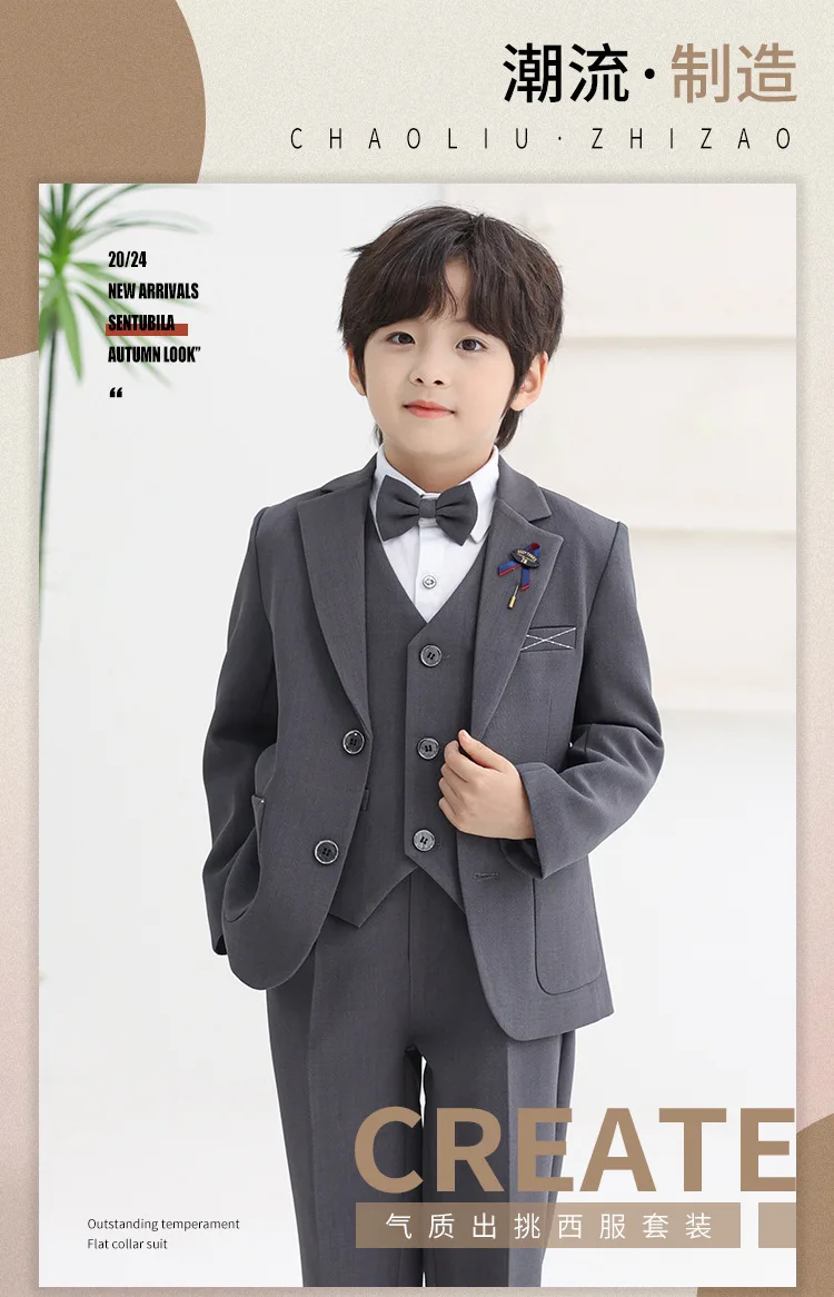 Anzug-Set für Jungen, Kinder-Blazer-Outfit, Blumenjungen-Hochzeitsanzug, Kostüm für Klavierauftritte bei Geburtstagsfeiern und formellen Anlässen – Detail 3