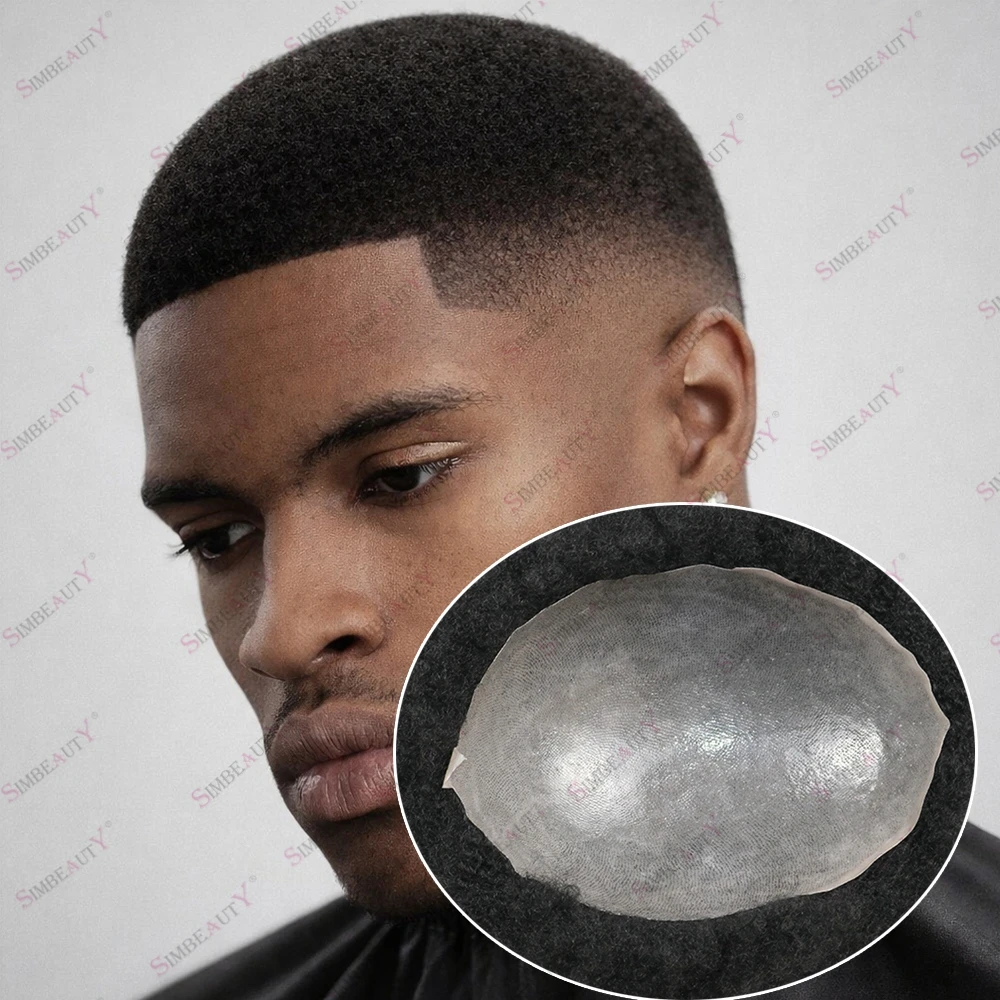4mm Afro Durable Single Knotted Super Thin Skin Men's Human Hair Toupee Undetectable Microskin Capillary Prosthesis Bald Man Wig