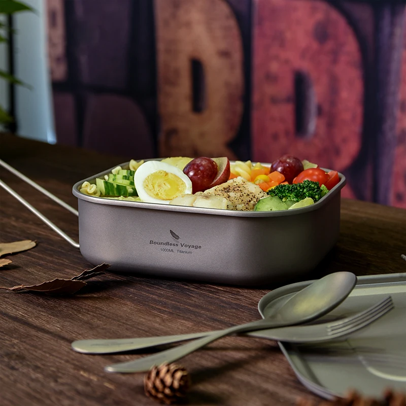 رحلة لا حدود لها 1000 مللي التيتانيوم العسكرية فوضى القصدير مع مقبض قابل للطي التخييم في الهواء الطلق Bushcraft تجهيزات المطابخ علب الاغذية وعاء عموم #1