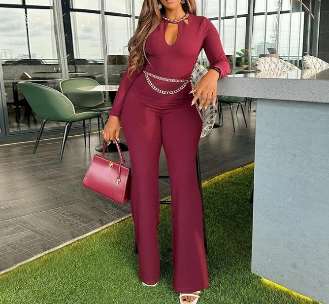 

Women's Jumpsuit Summer 2024 Latest Fresh Stylish Hollow Out Long Sleeved Slim Fit High Waisted Romper Wide Leg Long Bodysuit