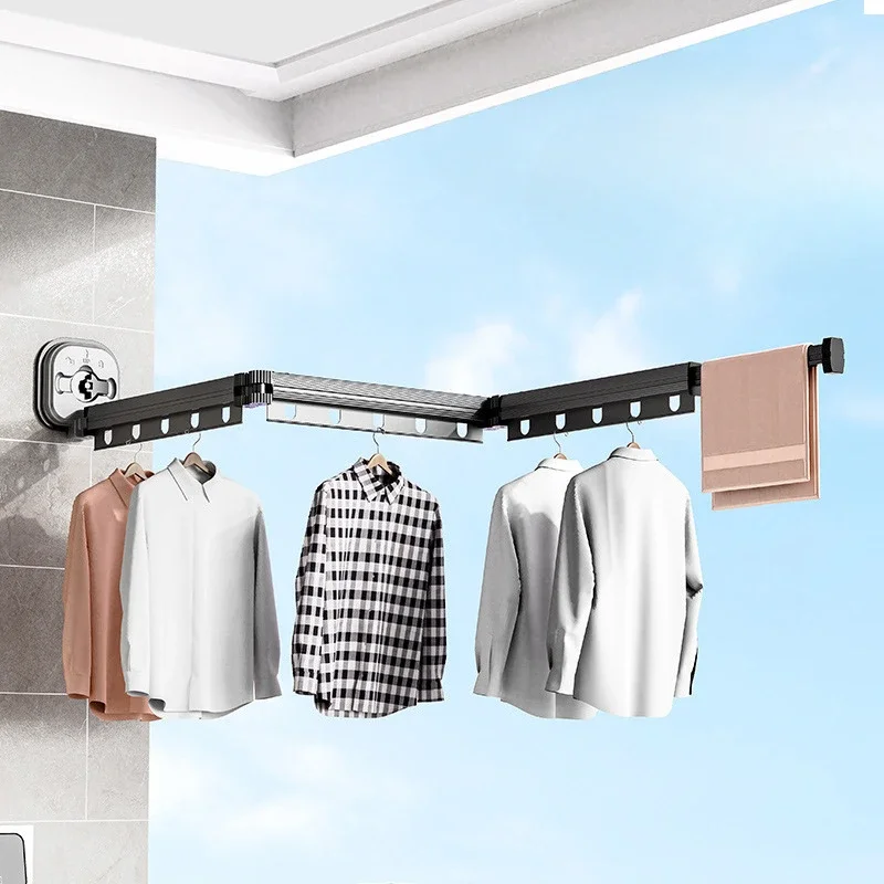 

Foldable clothes rack Indoor Retractable Cloth Drying Hanger Space Saving Home Laundry Clothesline Wall Mount Clothing Rock