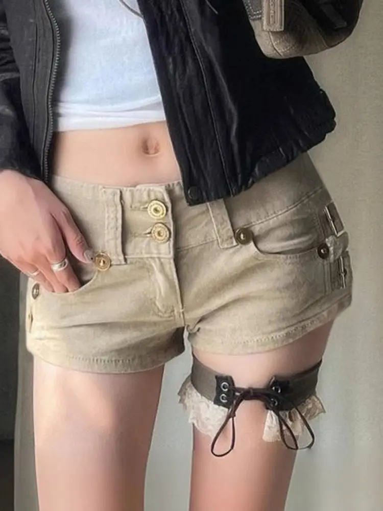 Pantaloncini di jeans da donna con bottino kaki Pantaloncini di jeans a vita bassa Pantaloncini da cowboy sexy per club DJ Party Nightclub anni 2000 Y2k Gyaru Hot Pants Shorts