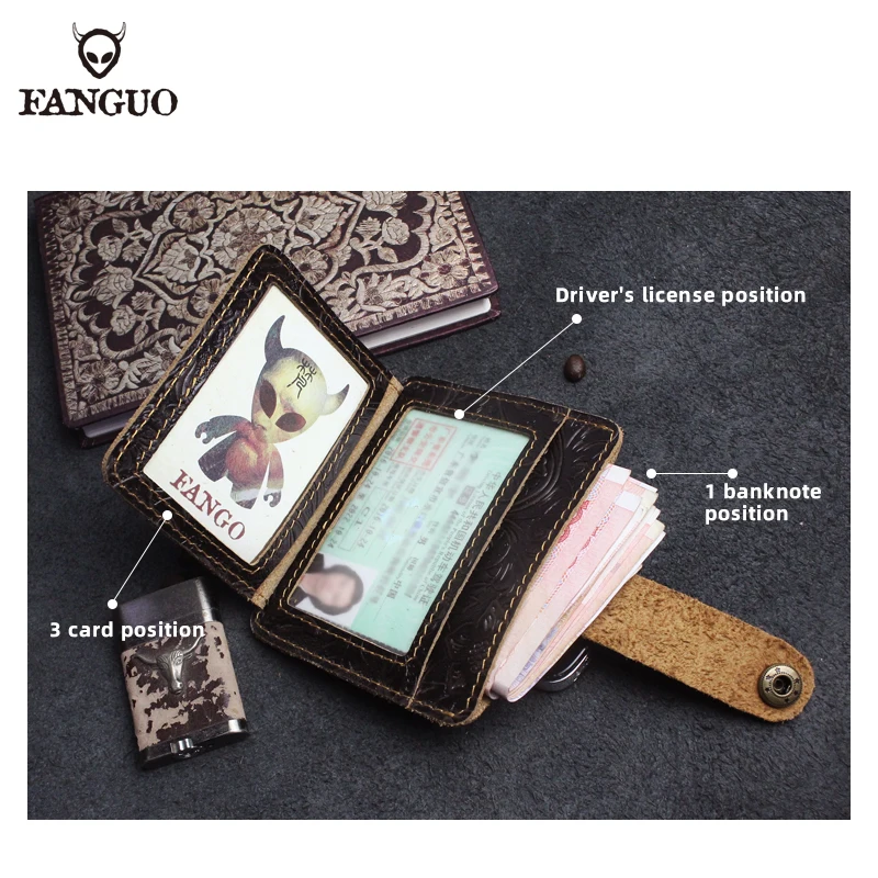 2022 Genuine Leather Card&License Holder Bag Handmade Long Hasp Coin Purse Card Slot Pocket Driver License Wallet Men Women