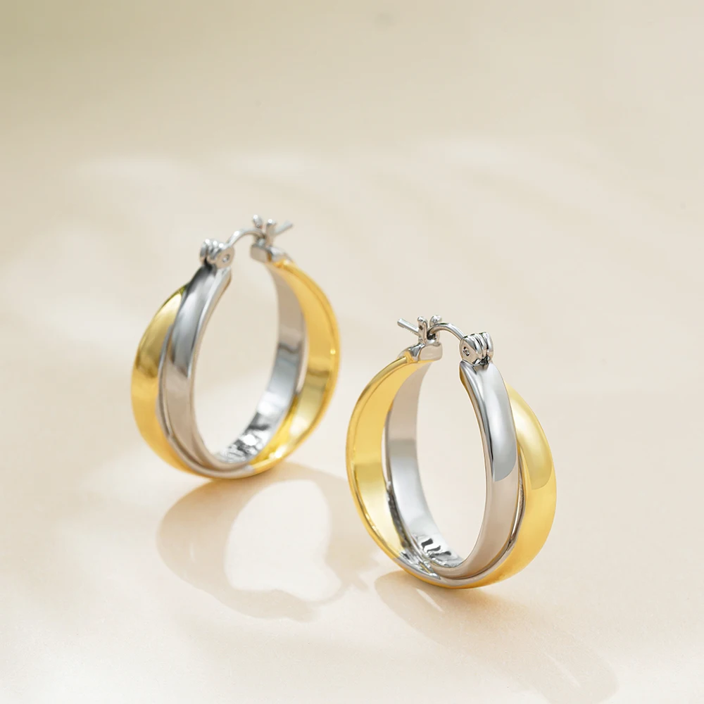 Fashion Mixed Color Double Circle Hoop Earrings for Women Vintage Gold&Silver Plated Twist Knot Hoops Statement Jewelry Gifts