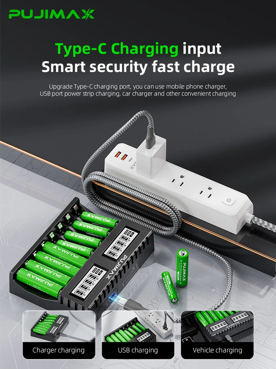 PUJIMAX AA/AAA 3400mWh 1100mWh 1.5V Li-Ion chargeur de batterie Rechargeable Batteries au Lithium pour souris lampe de poche ventilateur Machine de jeu