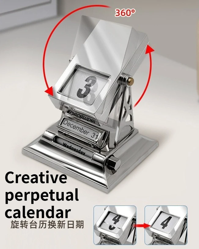 New Creative 3D Perpetual Calendar Metal Watch Calendar Craftsmanship Russian and English Office Home Desktop Decoration