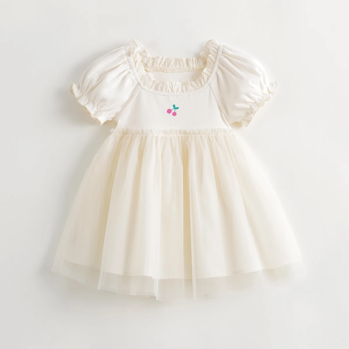 MARC&JANIE Girls Sweet Bubble Sleeve Lace Collar Tulle Dress for Children for Summer 240639