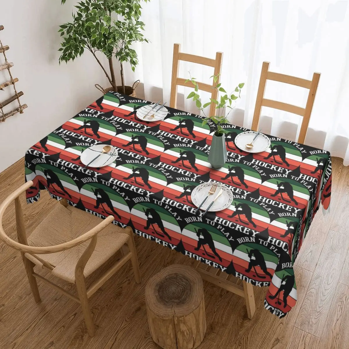 Born To Play Hockey Tablecloth Restaurant Kitchen Rectangular Tablecloth Festival Party Tablecloth Outdoor Dining Table Cover