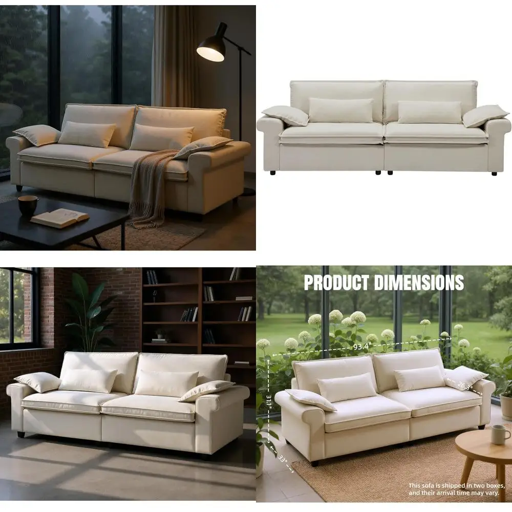 

2-Seater Chenille Couch with Wide Arms, Oversized Comfort, Easy Assembly, Beige Living Room Sofa
