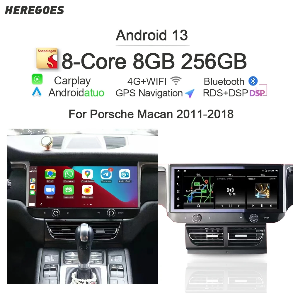 Wireless Carplay Auto Android 13 Car Radio Multimedia Player Navigation Autoradio 8+256G GPS Wifi For Porsche Macan 2010-2017