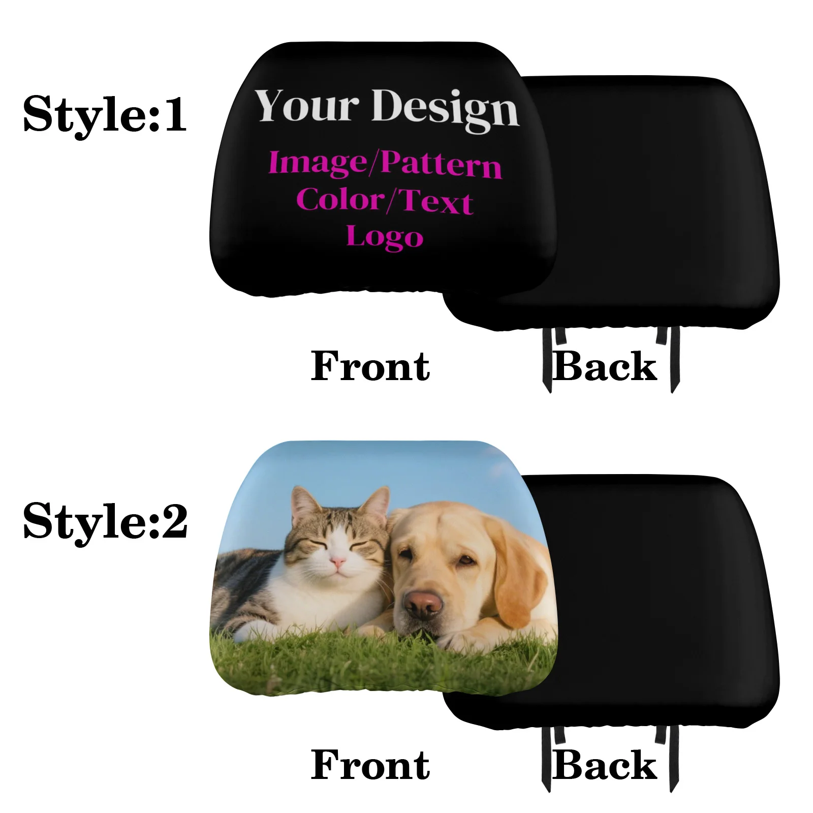 Custom Car Headrest Covers 2PCS Personalized Photo Text Logo Headrest Cover for Truck SUV Sedan Vehicle Seat Accessories image 3