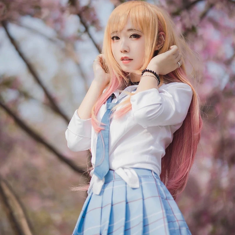 Kitagawa Marin Cosplay Anime Mijn Dress Up Darling Kitagawa Marin Cosplay Kostuum Jurken School Uniform Pruik Oorbellen Pak Meisjes