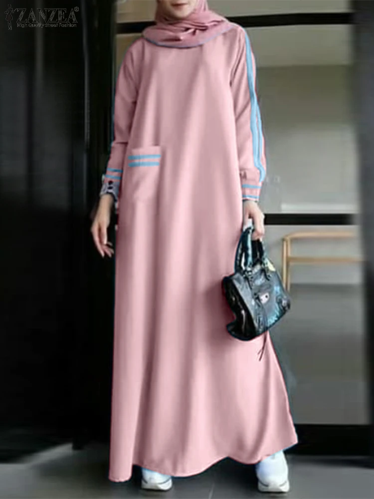 ZANZEA-vestido de verão muçulmano para mulheres, Turquia Abaya, vestido maxi de manga comprida, roupa feminina islâmica, vestidos de moda, outono