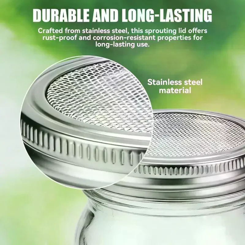 Sprouting Lids For Wide Mouth Jars 304 Stainless Steel Sprout Lids With Fine Mesh Reusable Seed Sprouting Kit for Healthy Food