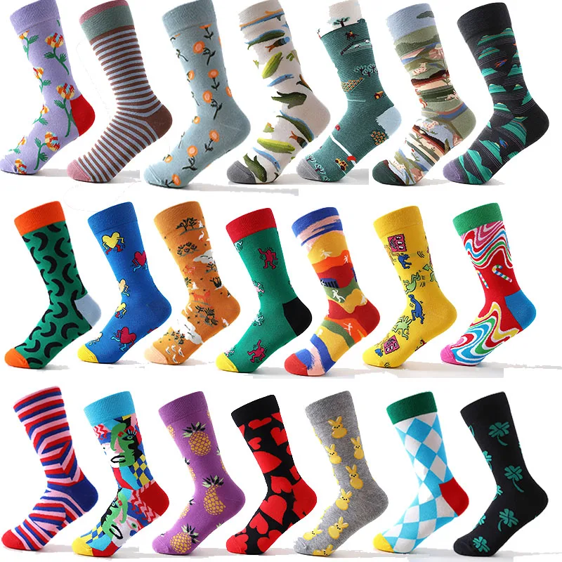 

New Women's Jacquard Knitted Cotton Socks Happy Oil Painting Women's Cotton Socks