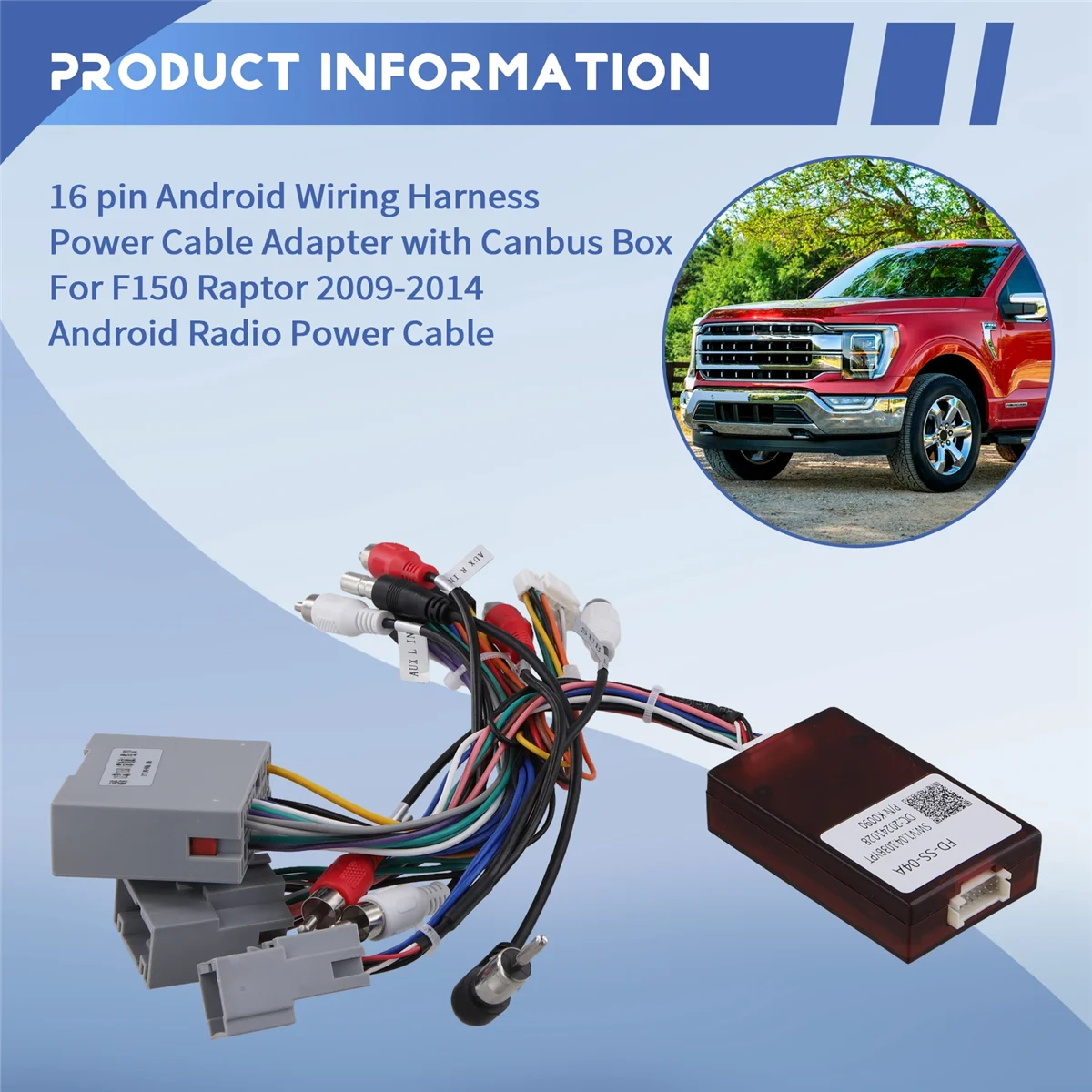 

#568K 16pin Wiring Harness Adapter XINPU XP Canbus Decoder for Ford F150 Raptor 2009-2014 Android Radio Power Cable (plastic)