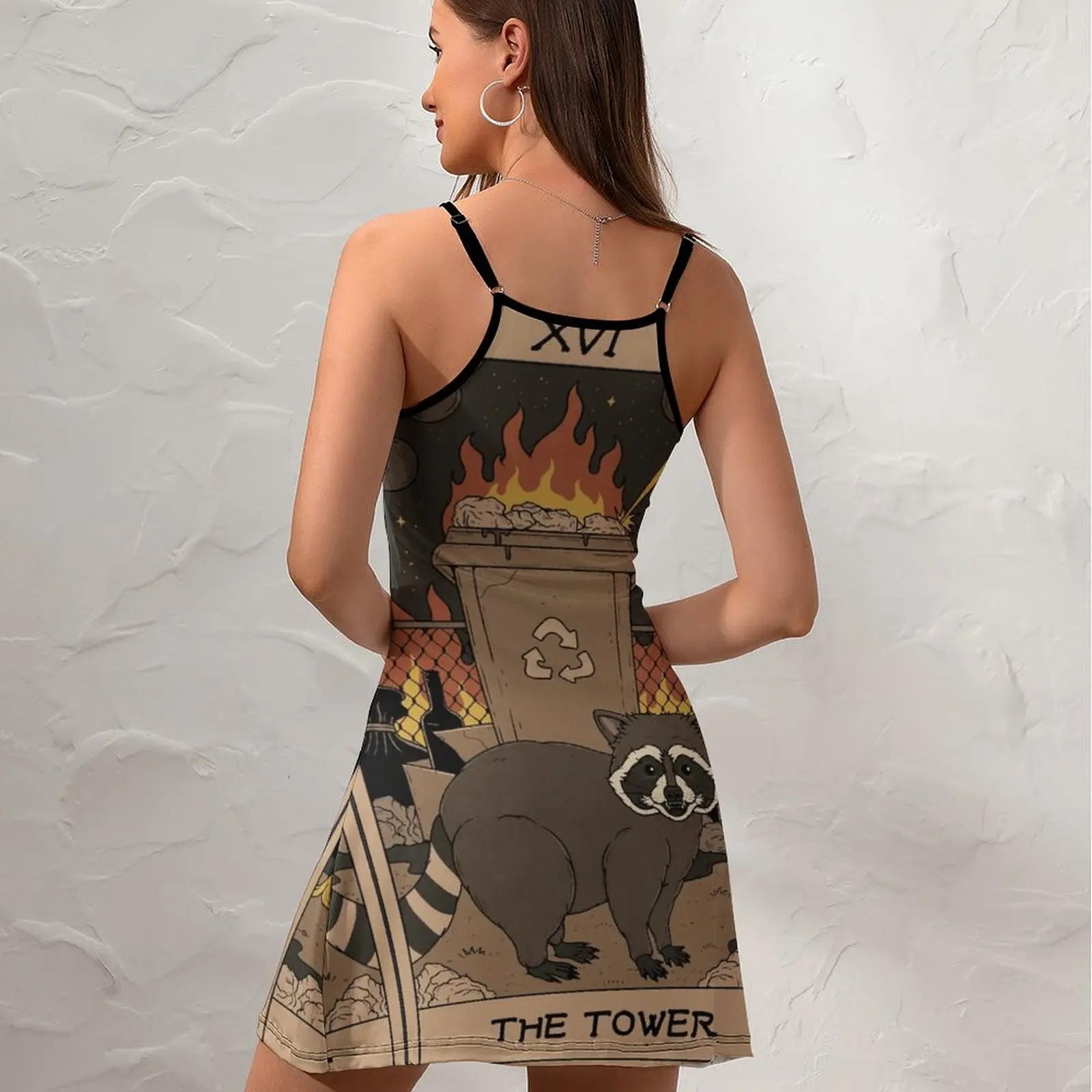 Exotic Woman's Clothing Dresses The Tower Raccoons Tarot for Sale  Women's Sling Dress Casual Graphic  Parties Humor Graphic