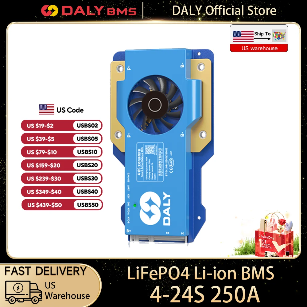 Daly BMS 4S 8S 16S 17S 16S 24s Доставка в США Smart bms wifi bms Активный баланс BT Lifepo4 Li-ion bms lifepo4100 баланс 250A BMS