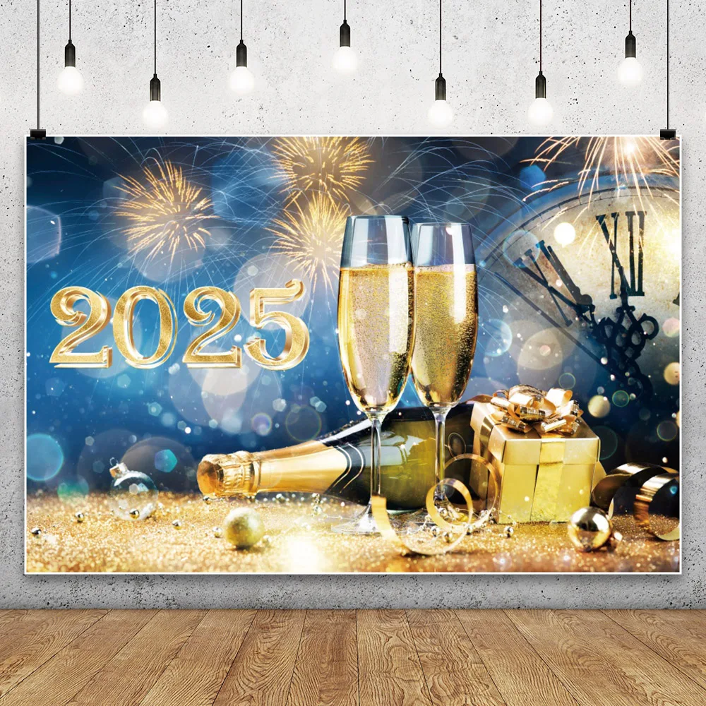 2025 Happy New Year Backdrops Photography Fireworks Champagne Carnival Party Background Family Photo Photographic Photo Studio