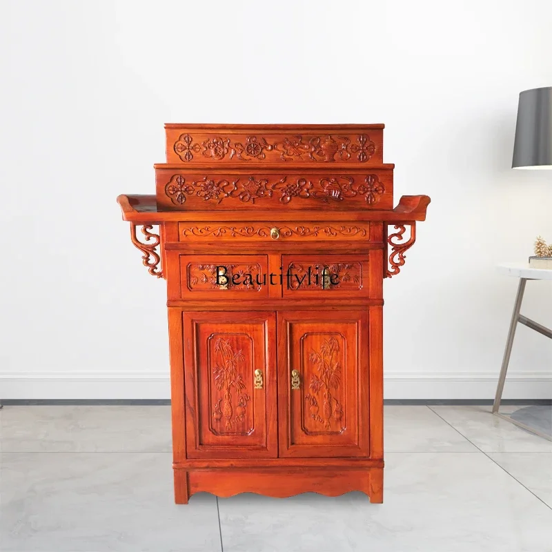 66.Z.Three-story step table with door incense case Buddhist shrine ladder stand cabinet for table household Tibetan style