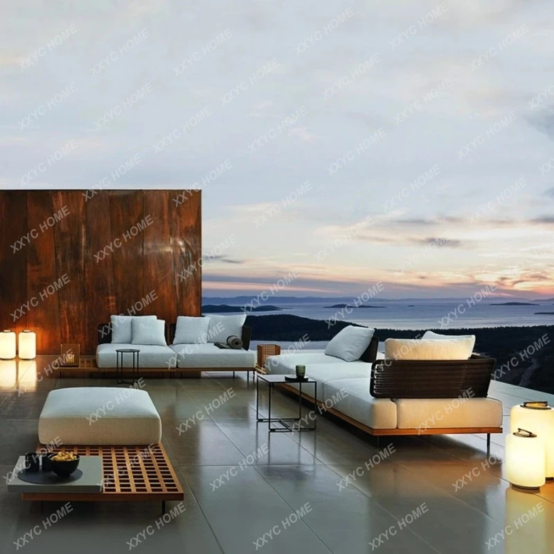 

Уличный диван из тика, комплект для отдыха, плетеное кресло, кофейный столик из массива дерева для сада и двора