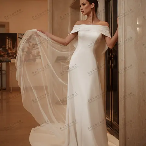 간단한 웨딩 드레스 새틴 신부 가운 오프 숄더 가운 새틴 바닥 길이 우아한 Vestidos De Novia 맞춤형 2025