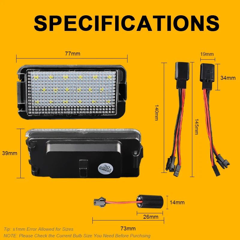2pcs For Seat Ibiza Altea Arosa Cordoba Leon Toledo III Canbus LED license number plate lights error-free white OEM#: 5P0943021