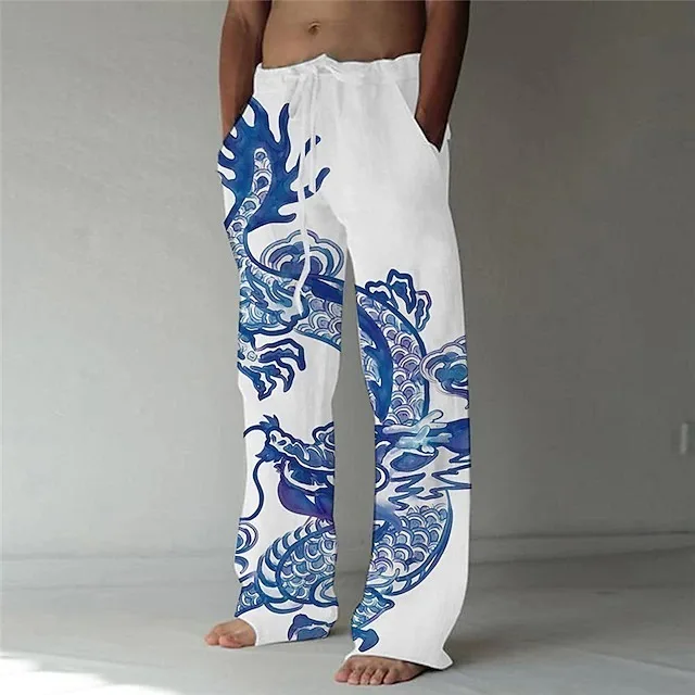 

WR6 Wide Leg Pants Animal Lion Dragon 2024 New Season Long Pants Solid Color Casual Style Floor Mop Pants For Men's Daily Life