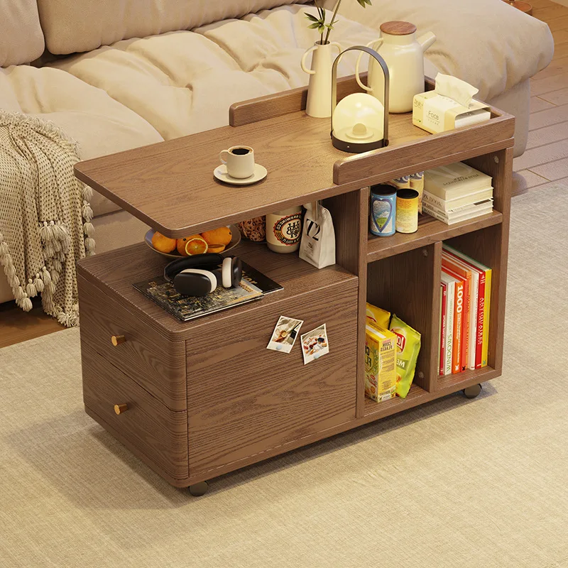 

Solid wood edge few small coffee table movable living room sofa side cabinet household trolley locker bedside rack