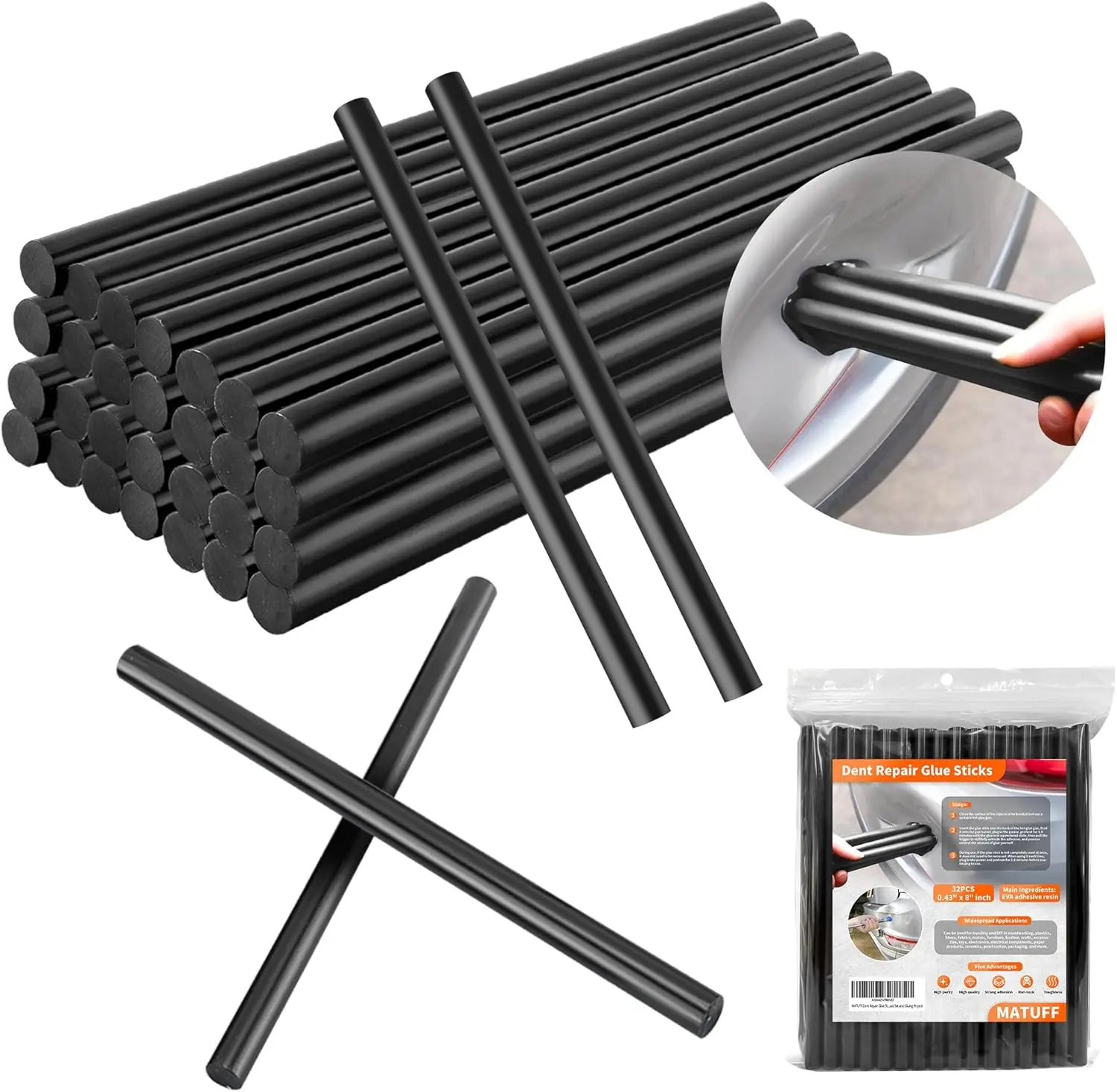 

32 Pcs Dent Repair Glue Sticks, 0.43" x 8" Black Hot Melt Glue Sticks for Car Dent Removal and Craft Gun