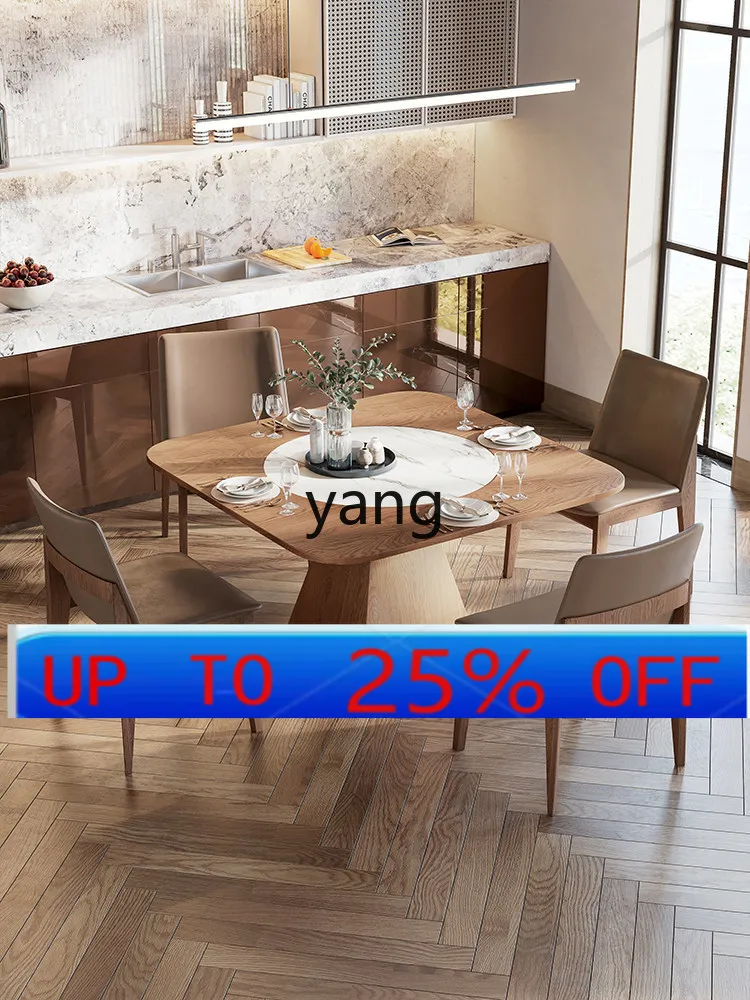 

LMM solid wood square dining table with embedded turntable household dining table eating table