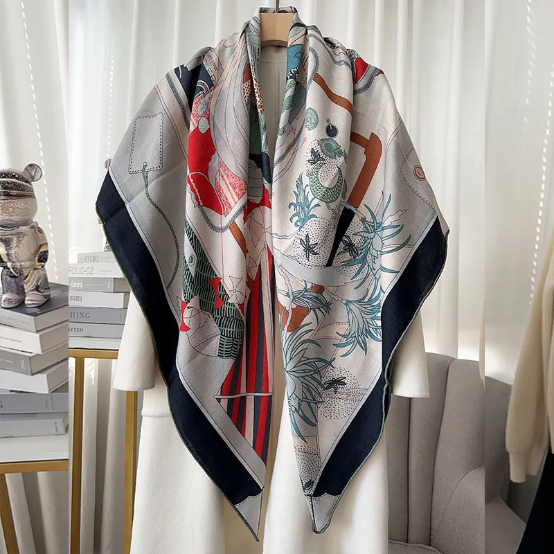 Double Sided Wool Blanket Scarf Shawl Large Square Wool Foulard Echarpe Poncho 135x135cm