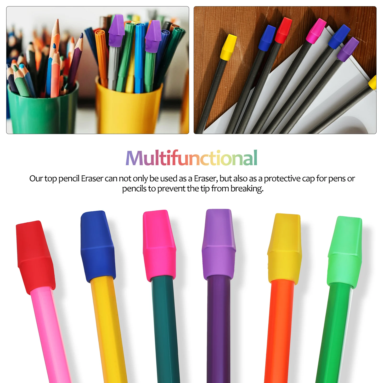 

120 Pcs Colorful Pencil Top Erasers Assorted Colors School Kids Smudge Free Premium TPR Material Long Lasting Protective Cap