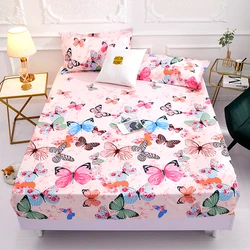 (New on Product) 1pcs 100%Polyester Printed Fitted Sheet Mattress Cover Four Corners With Elastic Band Bed Sheet(no pillowcases)