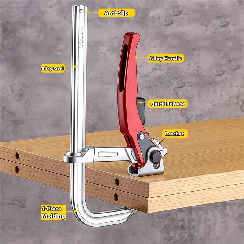 ABUI-Ratchet F Clamp Quick Release Track Woodworking Desktop Hold Down Clamp Desktop Clip Fast Fixed Clip Carpenter