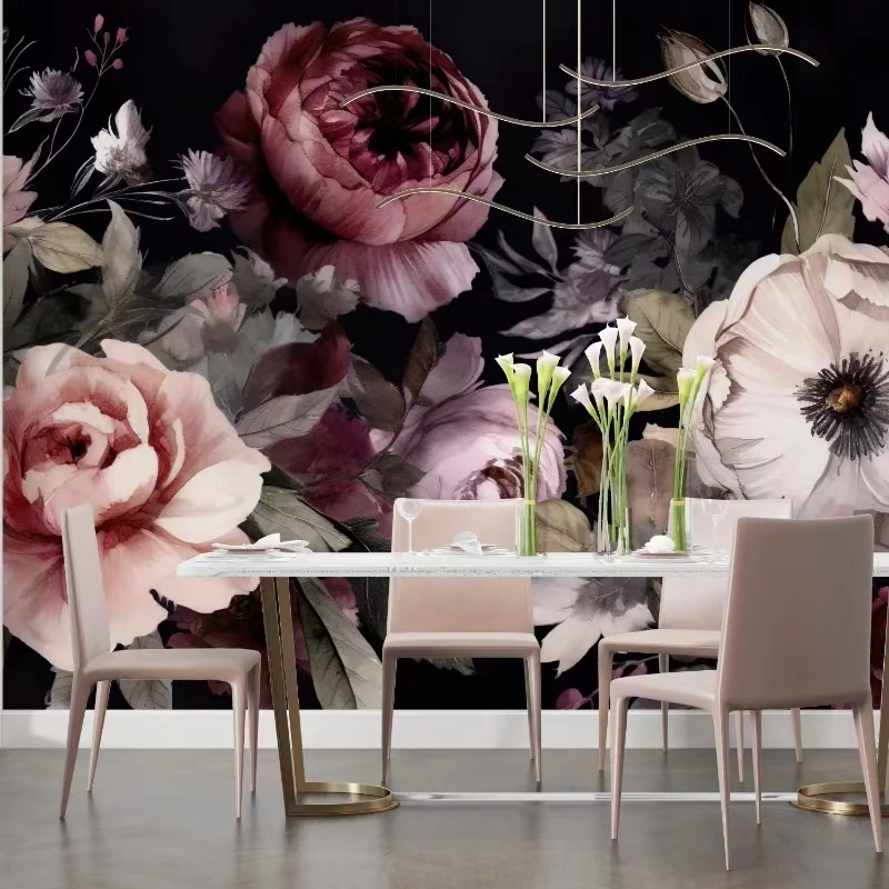 

Custom size mural fashion pink purple flower wallpaper home decoration paper Garden flower decorative painting 3d wallpaper