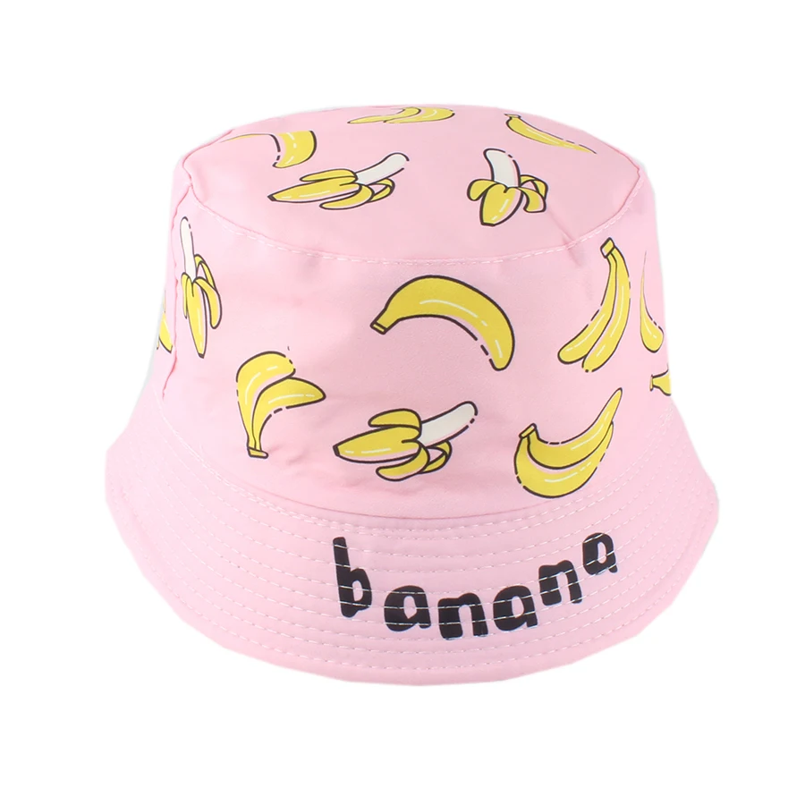 Children Summer Fisherman Hat Cute Banana Print Cotton Bucket Hat Baby Foldable Cartoon Fruit Sun Hats For Kids Panama Caps image 3