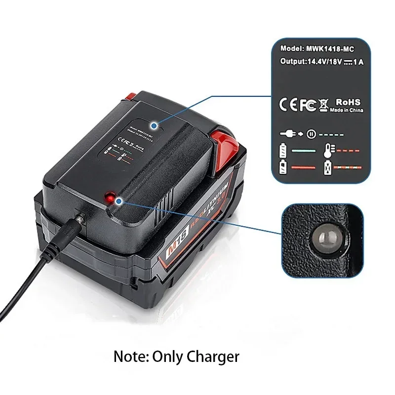 

Portable Lithium Battery Replacement Charger Compatible with For Milwaukee 14.4-18V Batteries Lithium Battery Charger Adapter