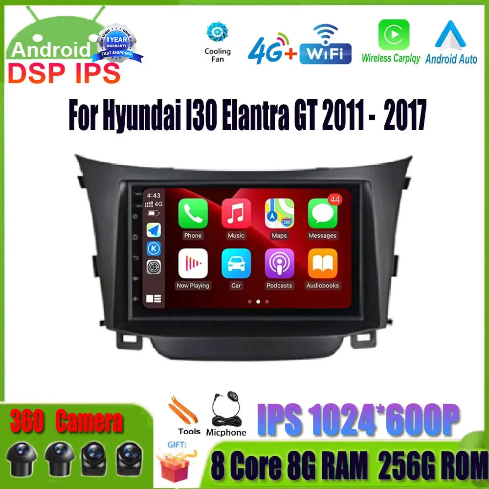 For Hyundai I30 Elantra GT 2011 2012 2013 2014 2015 2016 2017 Android 14 Car Multimedia Video Player Autoradio GPS Navigation