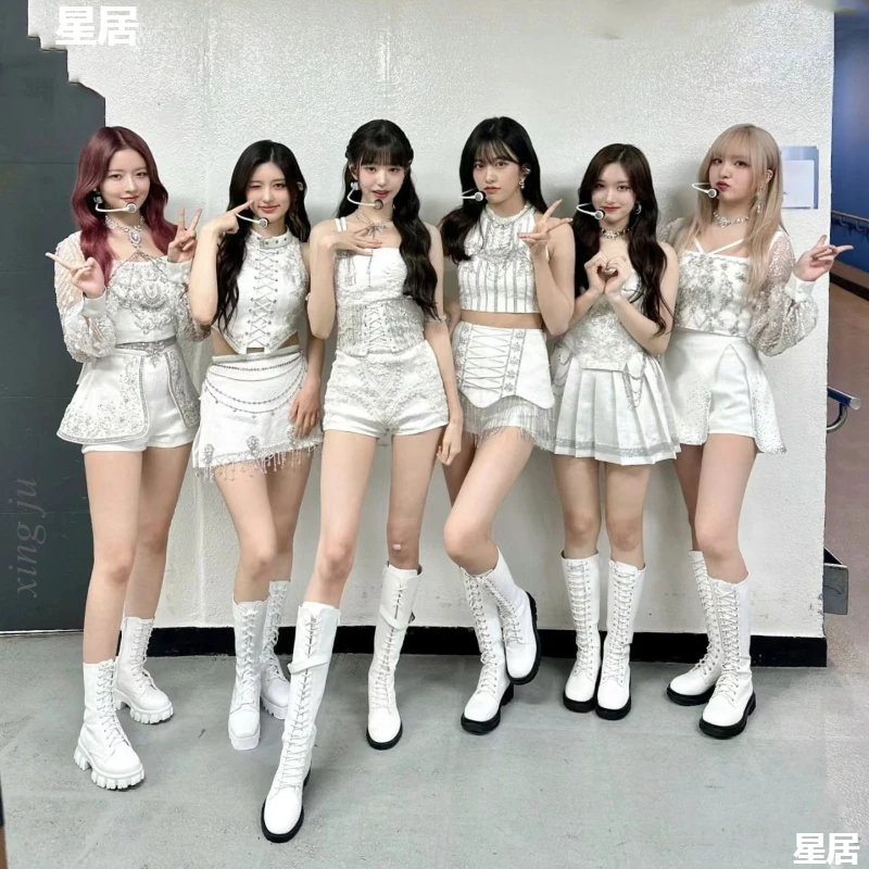 Kpop Women Group Clothing Korean Singer Costume White Crop Tops Shiny Tassel Shorts Jazz Dance Costume Y2K Concert Stage Outfits