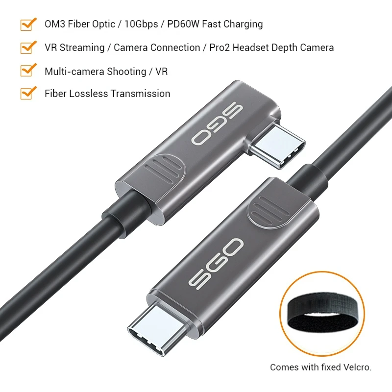 Fiber Optic USB C to USB C Angle Cable Slim High Speed 10Gbps USB 3.2 Gen2 Active Optical Cable for VR, Webcam, Laptop Etc