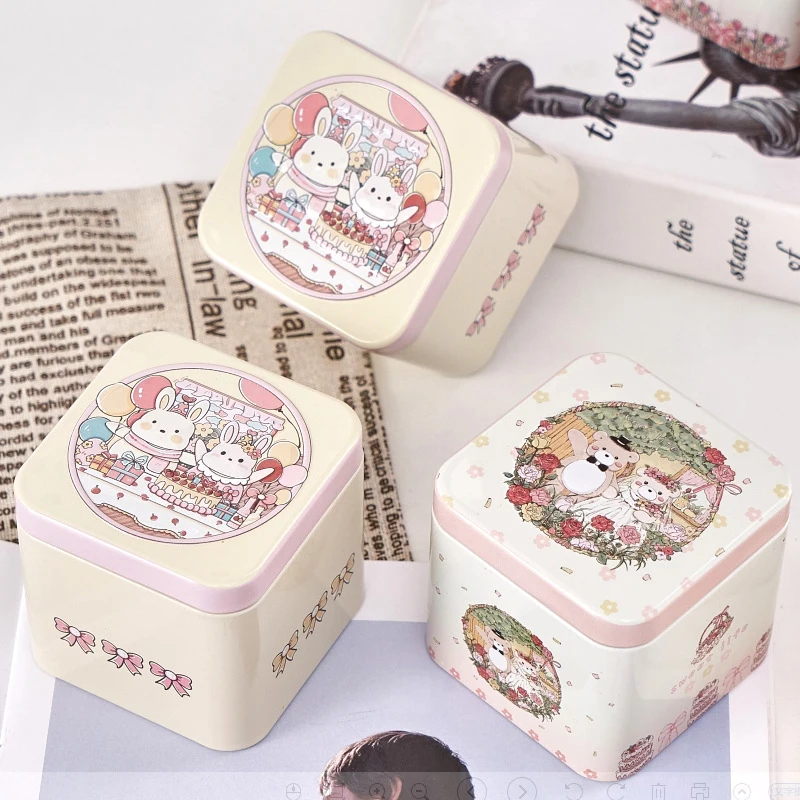 Candy Box Cartoon Bear Rabbit Pattern Good Sealing Vintage Gift Giving Portable Easter Cookie Tins For Holiday