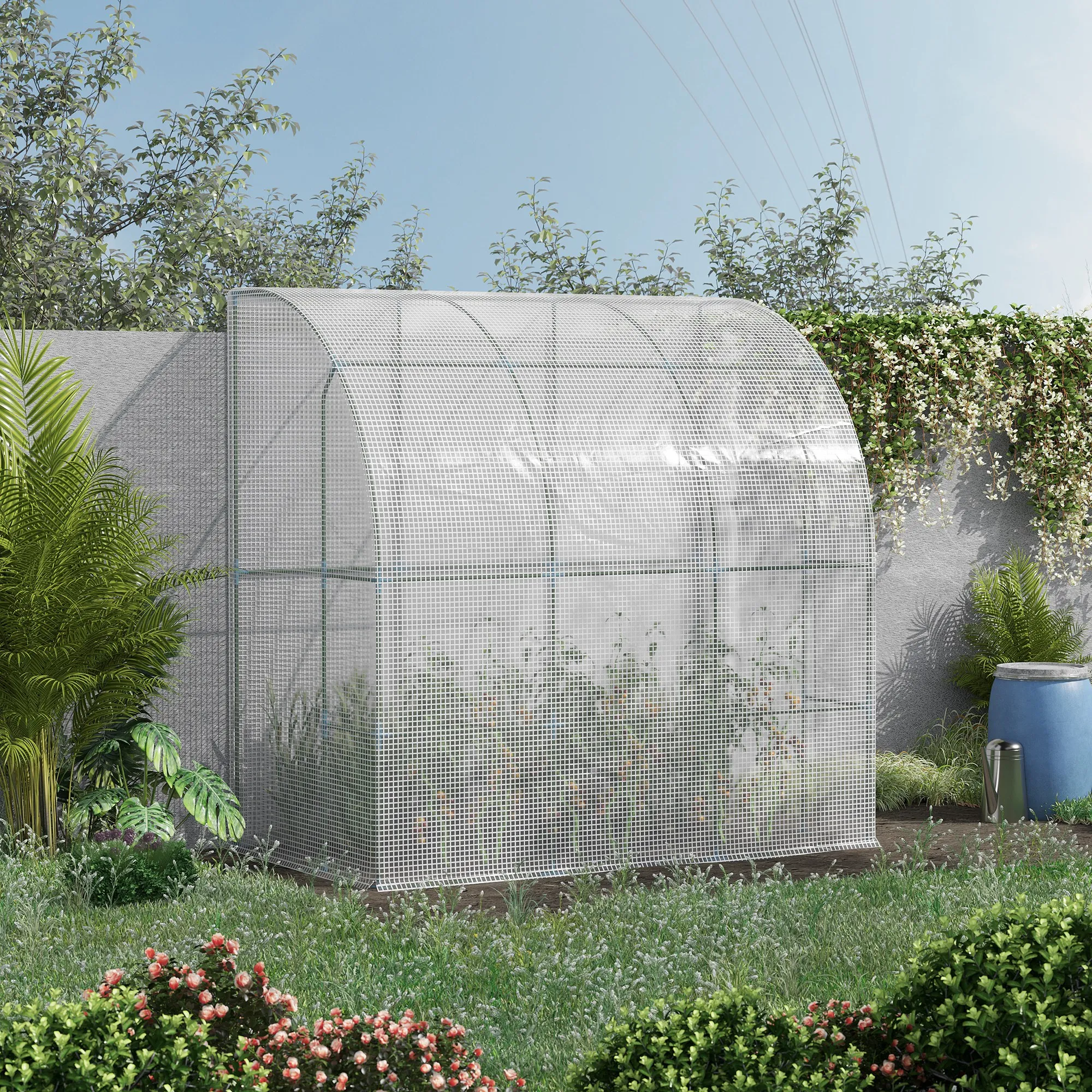 7  x 4  x 7  Outdoor Lean to Greenhouse, Walk-In Green House Plant Nursery with Roll-up Window, PE Cover, White