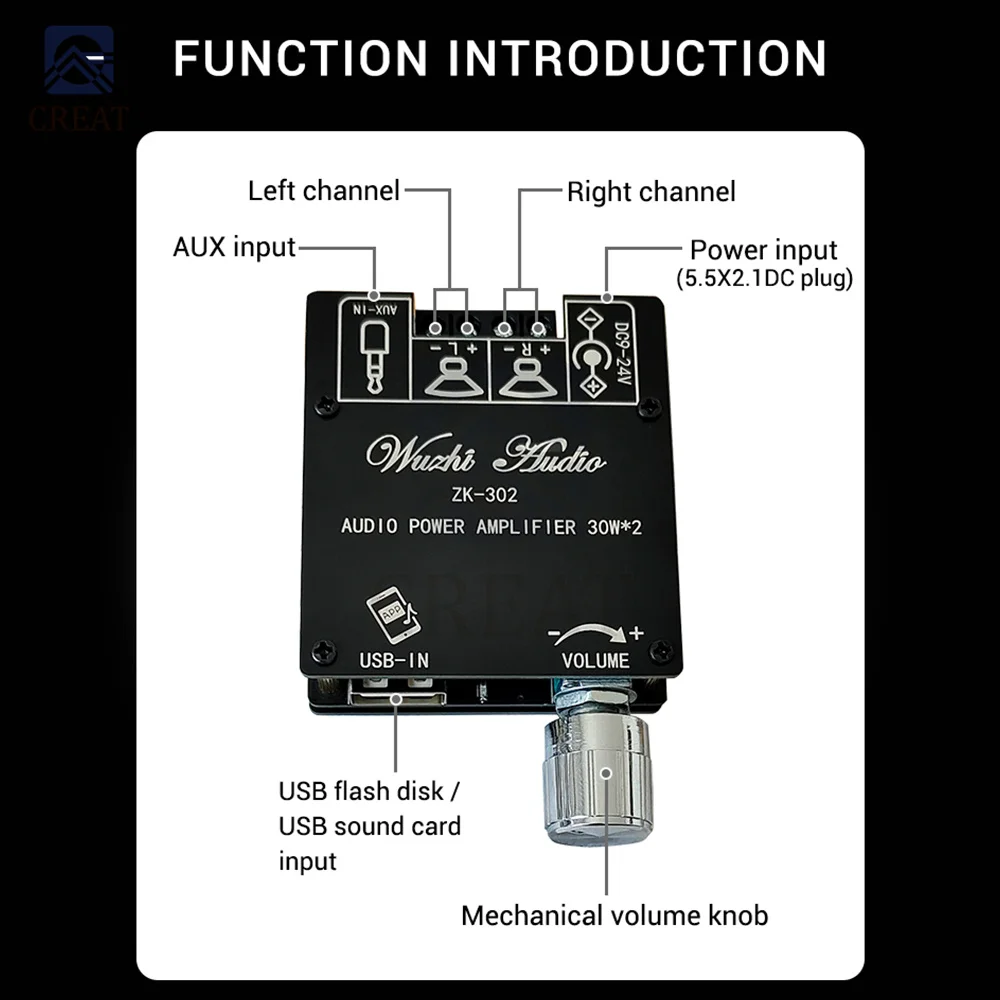 ZK-LT21 ZK-302 ZK-152 Bluetooth Audio Digital Power Amplifier Board Module 2.1 Channel 15WX2+30W With Subwoofer 30W+30W 15W+15W