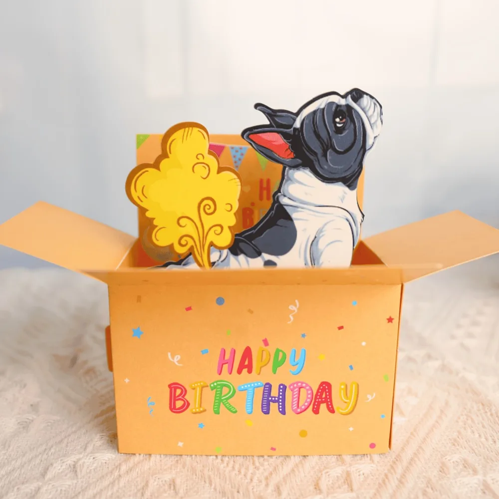 3D-Pop-Up-Geburtstagskarte mit französischer Bulldogge, lustiges, alles Gute zum Geburtstag, Überraschungsgeschenk mit Umschlag, Notizkarte für Damen, Herren, Mädchen, Jungen