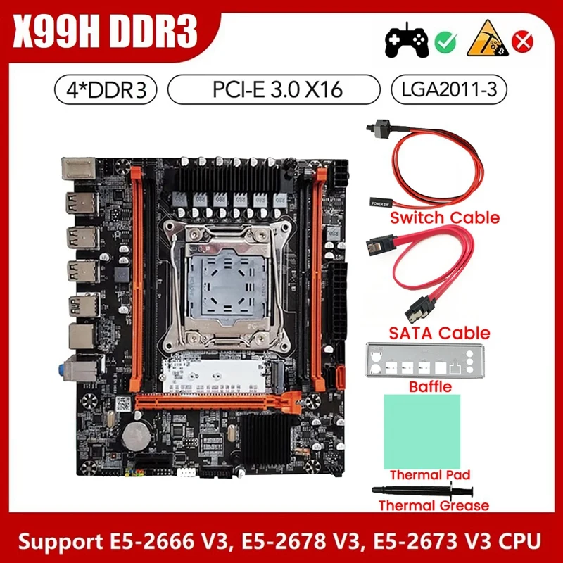 X99H Desktop Motherboard+Thermal Grease+Thermal Pad LGA2011-V3 B85 Chip DDR3X4 ECC Slot M.2 NVME PCI-E 3.0 X16, Durable