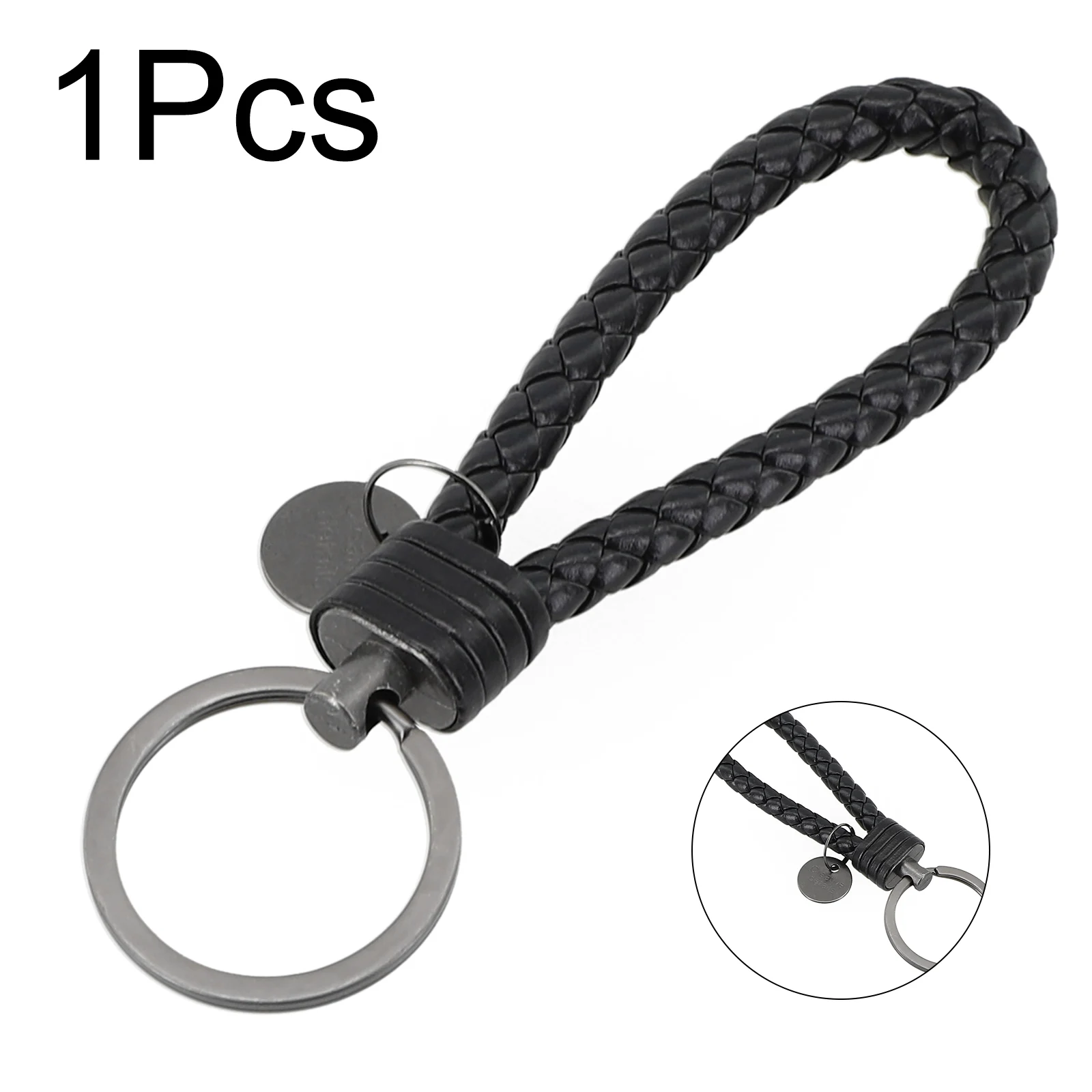 1x Keyring Leather Strap Braided Rope Keychain Woven Rope Keychain Handmade Leather Rope Keychain Tungsten Steel Keyring